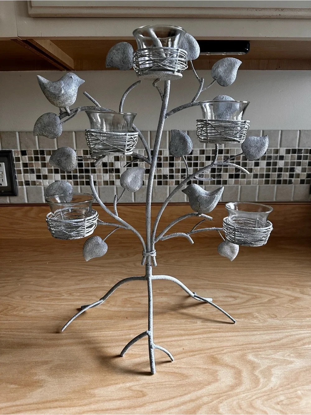 Metal Tree Votive Candle Holder with Glass Cups